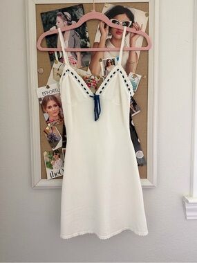 White Fox Boutique White Mini Dress with Navy Trim